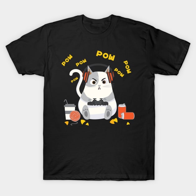 Cool Gamer Cat Video Games Design T-Shirt by TeeShirt_Expressive